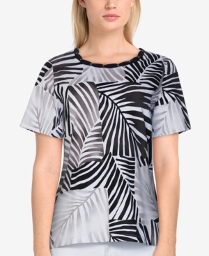 ALFRED DUNNER PETITE CLASSICS LEAF-PATCH TOP