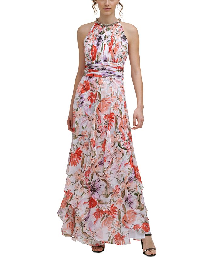 Calvin Klein Embellished Tiered Halter Gown & Reviews - Dresses - Women -  Macy's
