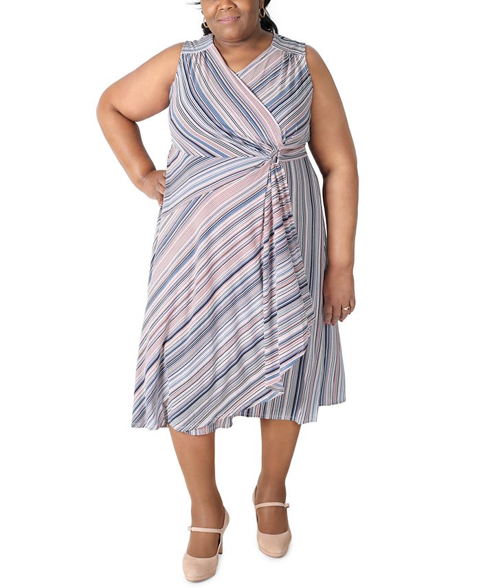 Robbie Bee Plus Size Striped Gathered-Waist Dress - Macy's