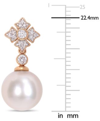 Cultured Freshwater Pearl (9-1/2mm) & Diamond (1/5 ct. t.w.) Drop Earrings in 10k Rose Gold