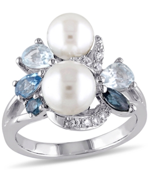 Macy's Cultured Freshwater Pearl (6-1/2 & 7-1/2mm) & Multicolor Topaz (1-1/2 Ct. T.w.) Ring In Sterling Sil In Silver