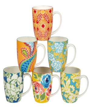 Certified International Damask Floral Set Of 6 Mugs In Multicolor