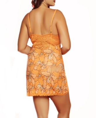 Selena Plus Size 2 Piece Lace V-Neck Floral Chemise Lingerie Set