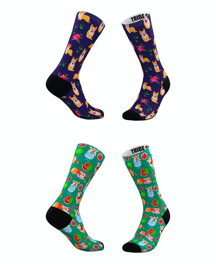 Tribe Socks Men's and Women's Fruit and Flower Socks, Set of 2