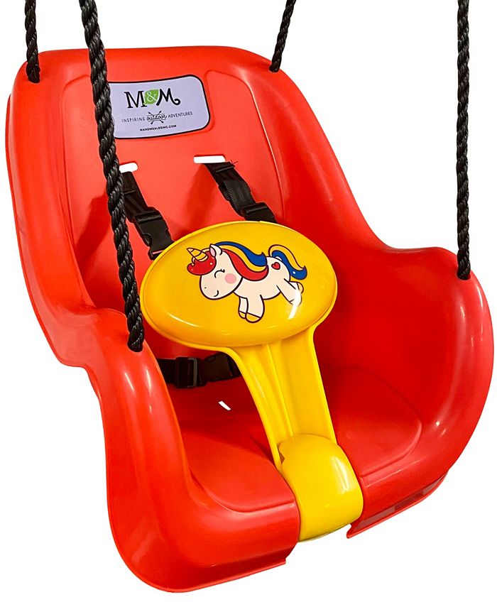 M&M Sales Unicorn Toddler Swing - Blue & Yellow Bucket Seat For Backyard Play Ages 9-36 Months