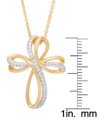 Two Tone Diamond Accent Ribbon Cross Pendant 18" Necklace