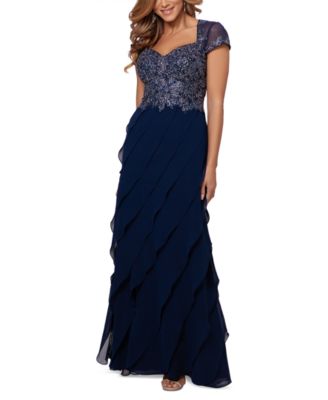 XSCAPE - Embroidered-Bodice Ruffled-Skirt Dress