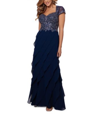 xscape floral ruffled gown