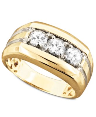 mens gold ring with three diamonds