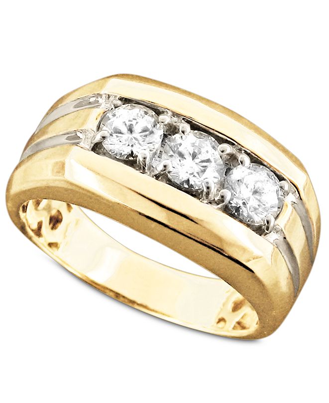 Macy's Men's 14k Gold Ring, Diamond Three Stone (1 ct. t.w.) & Reviews Rings Jewelry