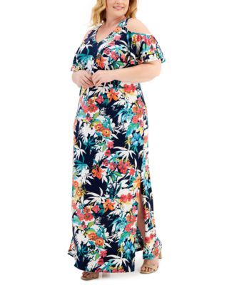 Connected Plus Size Printed Cold-Shoulder Maxi Dress 