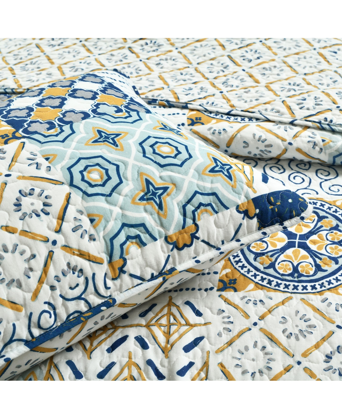 Lush Decor Monique Reversible 3 Piece Quilt Set, Full/queen In Navy,mustard