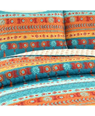 Boho Watercolor Border 3 Piece Quilt Set, Full/Queen