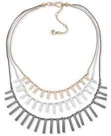 Tri-Tone Three-Row Stick Bib Necklace, 16" + 3" extender