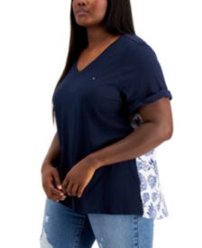 Plus Size Mixed Media V-Neck T-Shirt