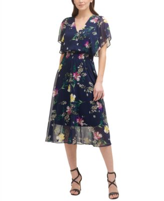 Dkny flutter sleeve discount chiffon midi dress