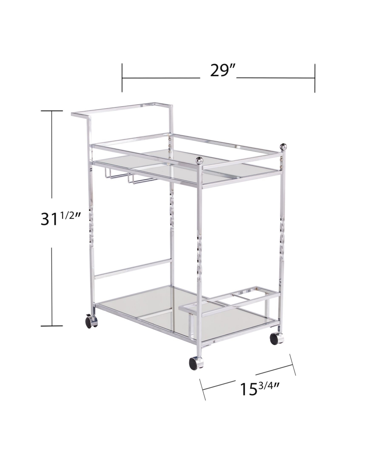 Ivers Metal Mirrored Bar Cart - Chrome Finish with Mirror