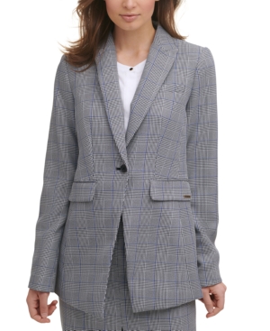 Calvin Klein Plaid One-Button Blazer