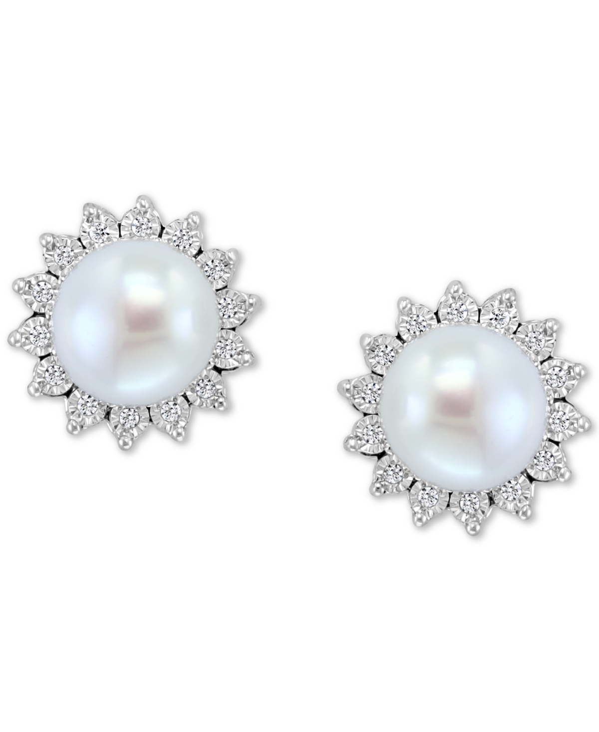 Effy Cultured Freshwater Pearl (7mm) & Diamond (1/10 ct. t.w.) Stud Earrings in Sterling- Silver