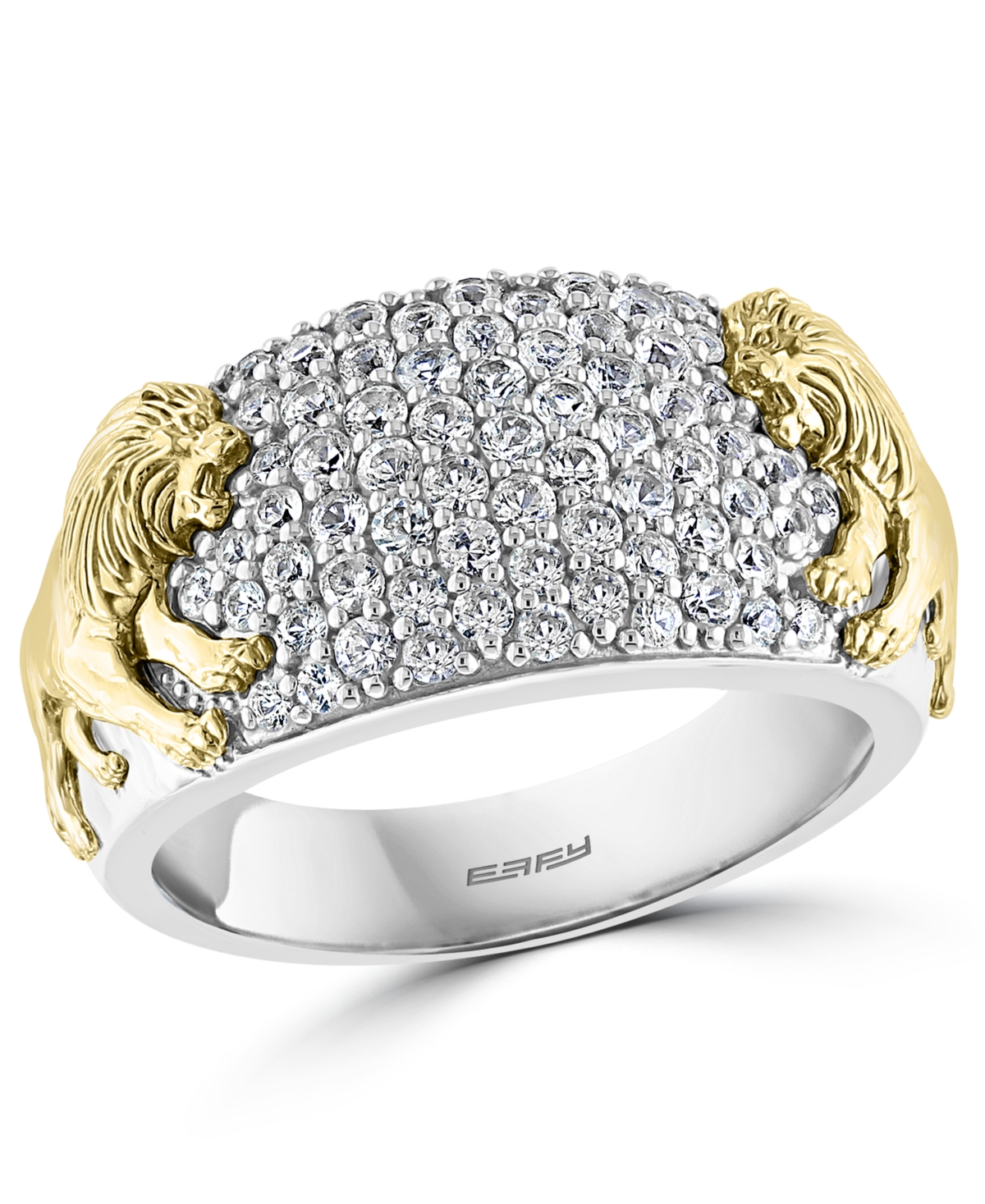 Effy Men's White Sapphire Lion Ring (1-3/8 ct. t.w.) in Sterling Silver & 14k Gold-Plate - Sterling Silver