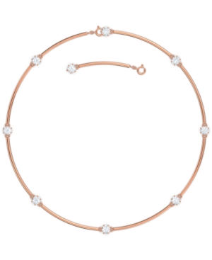 Swarovski Rose Gold-tone Crystal Station Choker Necklace, 15" + 2" Extender In White