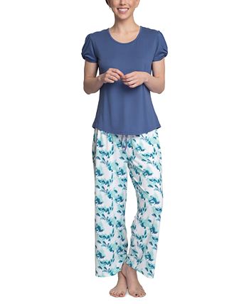 MUK LUKS Solid Top & Printed Pants Pajama Set - Macy's
