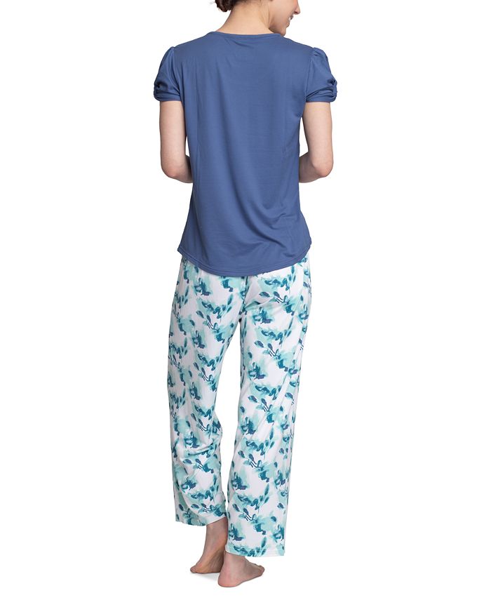 MUK LUKS Solid Top & Printed Pants Pajama Set - Macy's