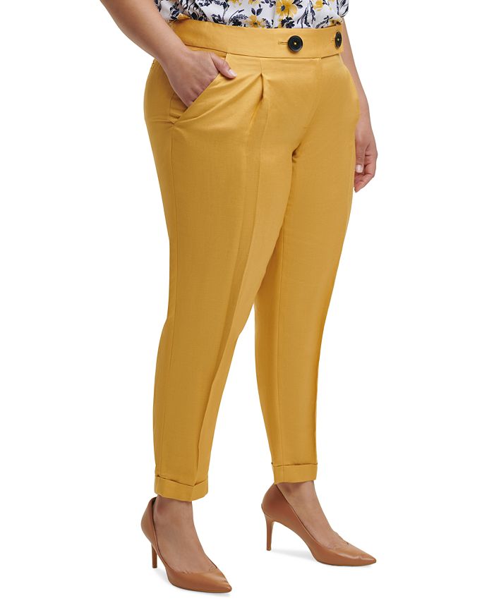 Calvin Klein Trendy Plus Size Cuffed Front-Crease Pants - Macy's