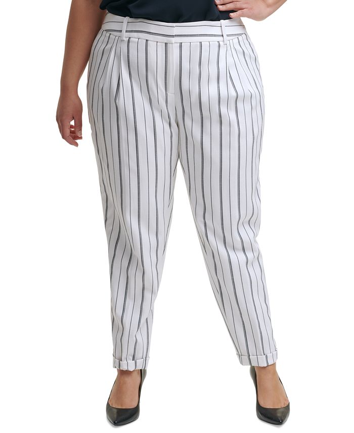 Calvin Klein Trendy Plus Size Striped Slim-Leg Pants - Macy's