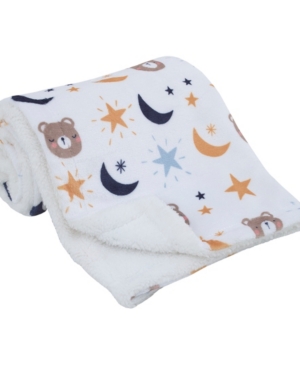 Nojo Goodnight Sleep Tight Bear, Moon And Star Super Soft Baby Blanket In White