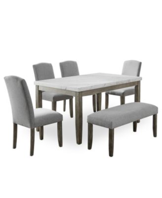 Furniture CLOSEOUT! Emily Marble Dining 6-Pc Set (Rectangular Table, 4 Side Chairs  & Bench)