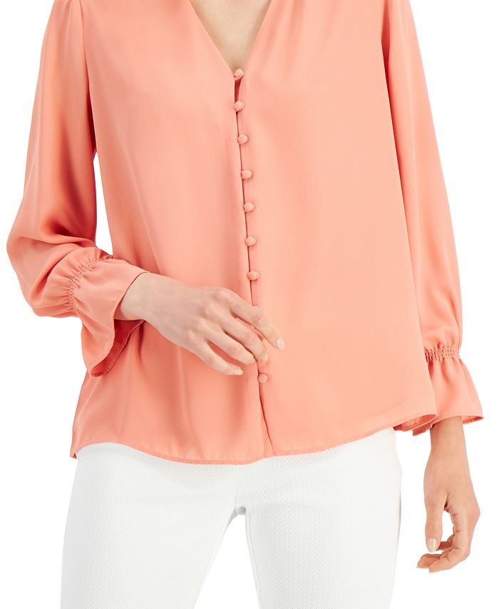 Alfani Petite V-Neck Button-Front Blouse, Created for Macy's & Reviews ...