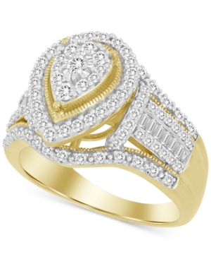 Macy's Diamond Teardrop Cluster Statement Ring (1 Ct. T.w.) In 10k Gold & Rhodium-plate In Yellow Gold