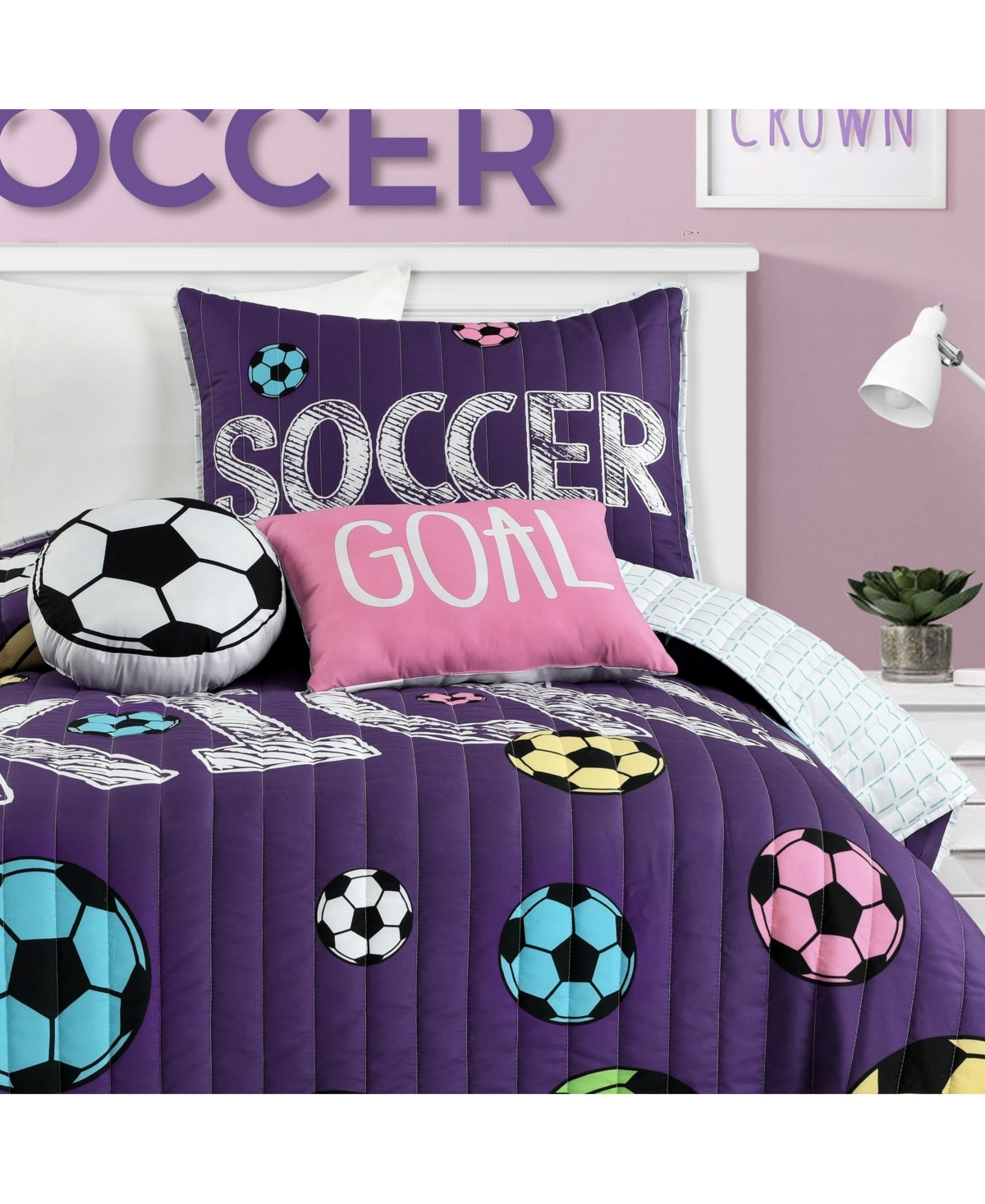 Lush Decor Girls Soccer Kick 4 Piece Quilt Set for Kids,