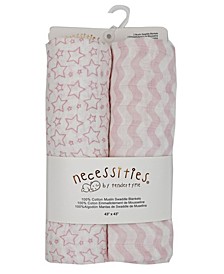 Baby Girls Stars Waves Muslin Swaddle Blankets, Pack of 2