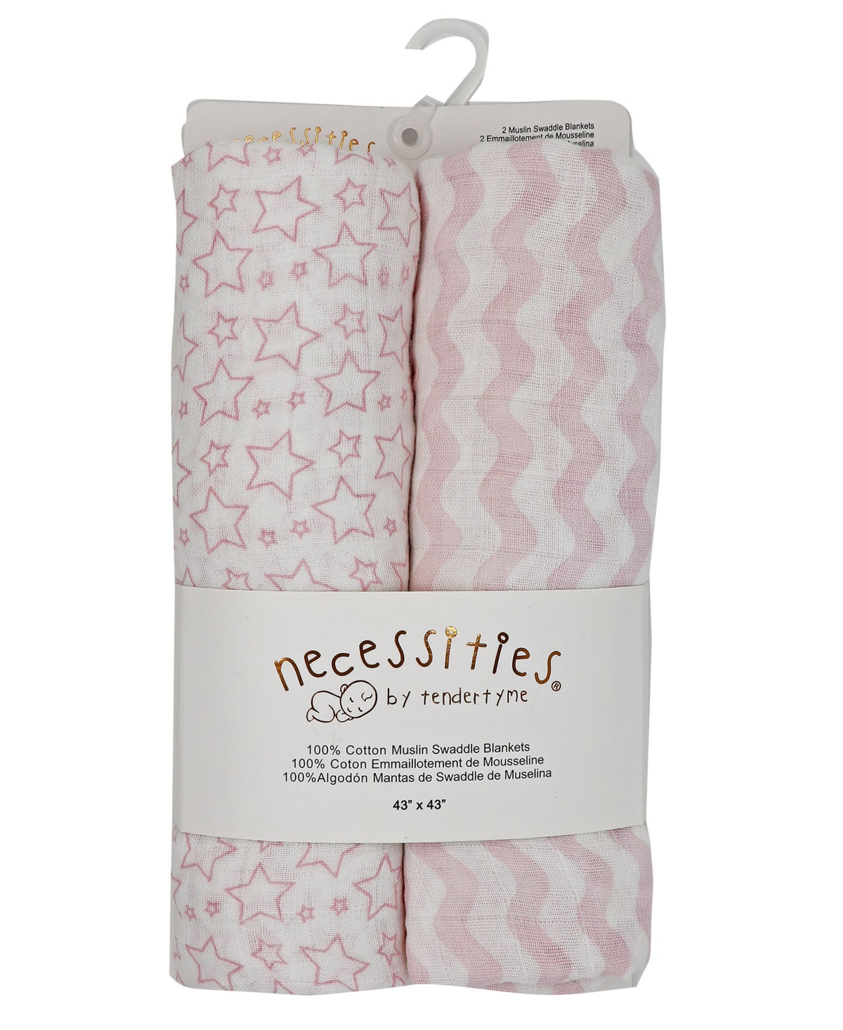 Baby Girls Stars Waves Muslin Swaddle Blankets, Pack of 2 - Pink