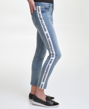 Karl Lagerfeld Women's Contrast Logo Taping Jeans In Blue