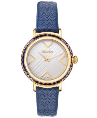 Missoni - Women's Swiss Chevron Blue Leather Strap Watch 37mm
