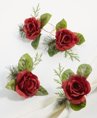 Martha Stewart Collection - Holiday Rose & Hydrangea Napkin Rings, Set 4