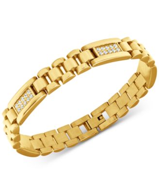Blackjack Men's Cubic Zirconia Cluster Watch Link Bracelet in Gold-Tone Ion-Plated Stainless Steel
