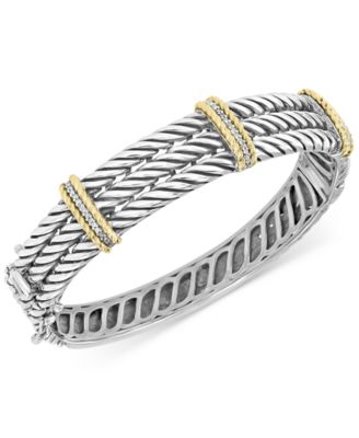 EFFY&reg; Diamond Triple Band Bangle Bracelet (1/5 ct. t.w.) in Sterling Silver & 18k Gold