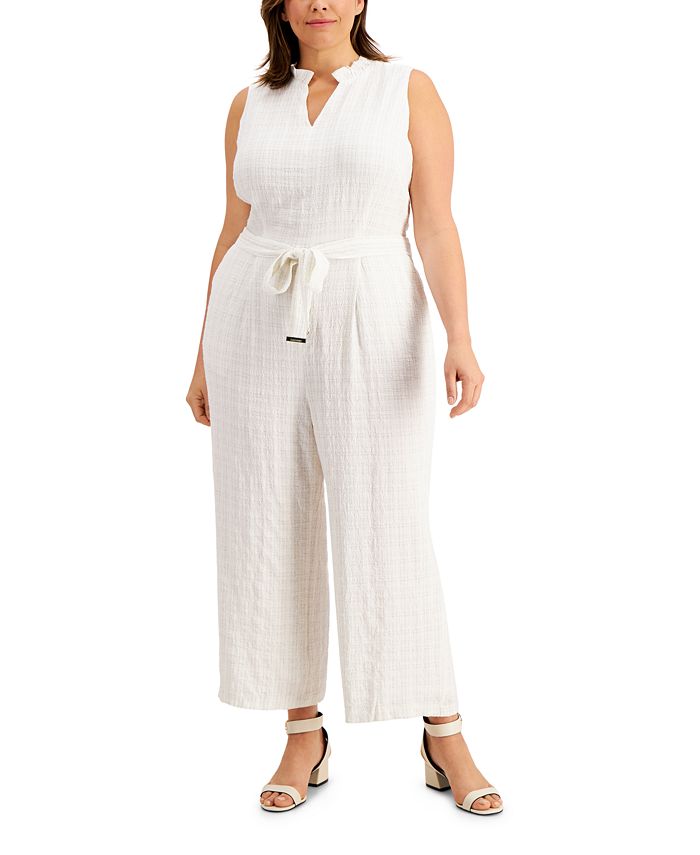 Calvin Klein Plus Size Belted Sleeveless Jumpsuit Macy's