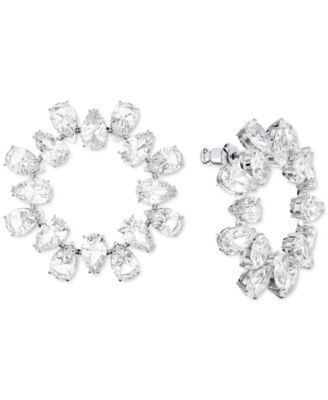 Silver-Tone Crystal Circle Stud Earrings