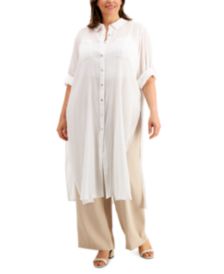 Plus Size Crinkle Cotton Button-Front Tunic