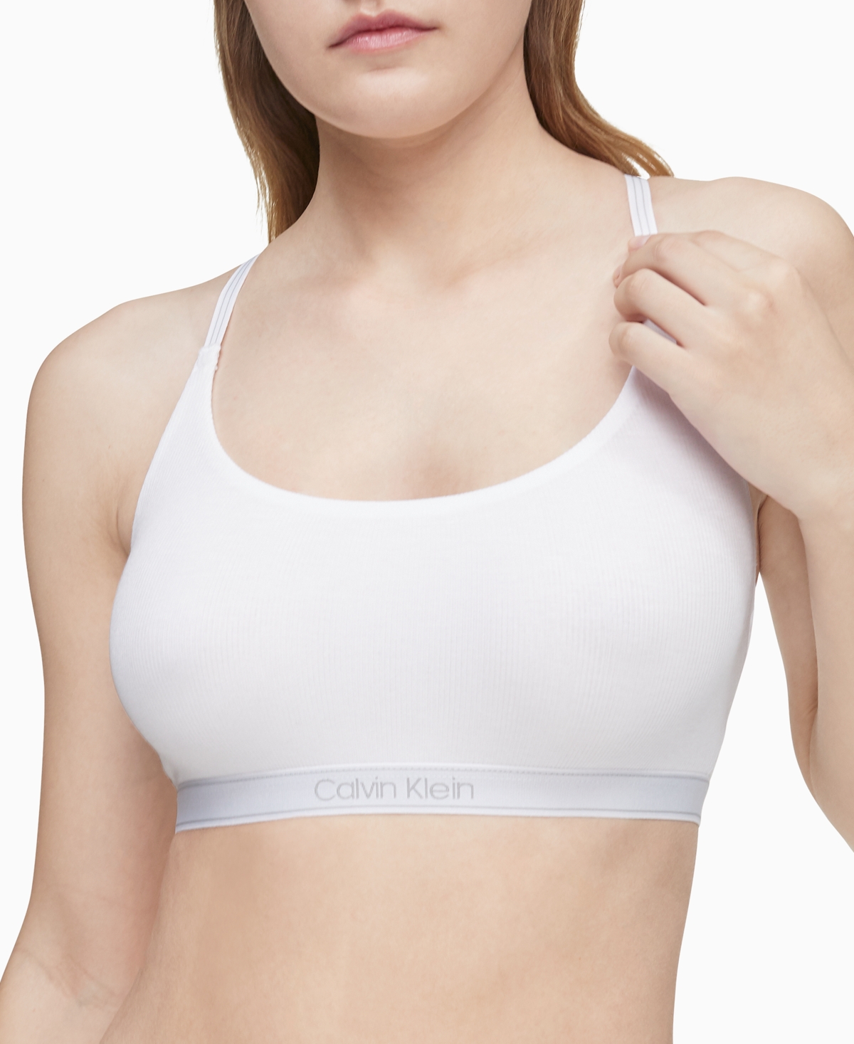 Calvin Klein Pure soft rib unlined cami strap bralette in white