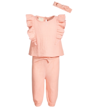 First Impressions Baby Girls 3-Pc Crinkle Gauze Top Pants & Headband Set Created for Macy's