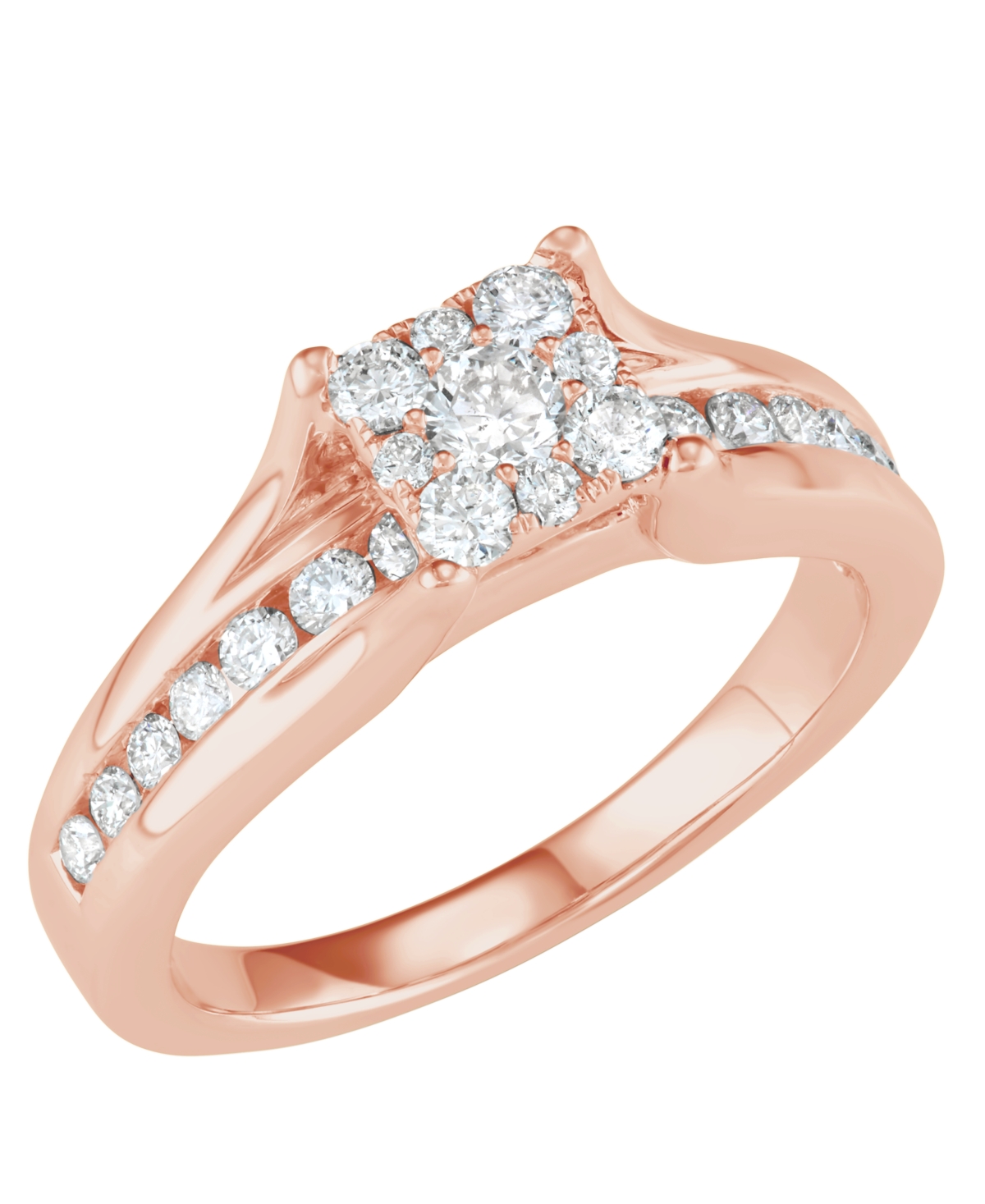 Diamond Cluster Channel-Set Bridal Set (1 ct. t.w.) in 14k White, Yellow or- Rose Gold