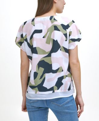 DKNY Women's Cut Out Neck Top With Chiffon Hem - Lazer Bubble Crepe, Small - View #10