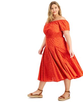 INC International Concepts Plus Size Off-The-Shoulder Smocked Dress, Created for Macy's