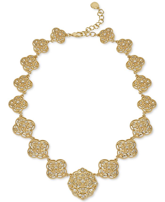 Charter Club Gold-Tone Crystal Flower Collar Necklace, 17